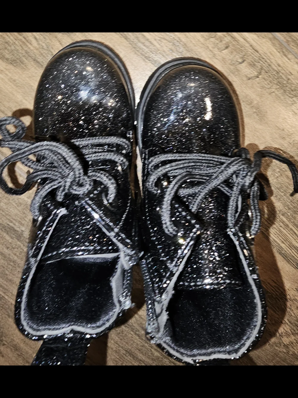 ComfyKids Cute Children Boots BlackGlitter Print Girl Lace Up Boots 5.5